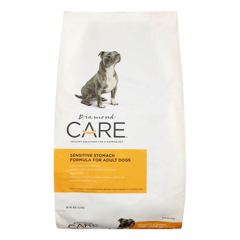 The dashboard displays a dry matter protein reading of 28, a fat level of 17 and estimated carbohydrates of about 48. . Diamond sensitive stomach dog food